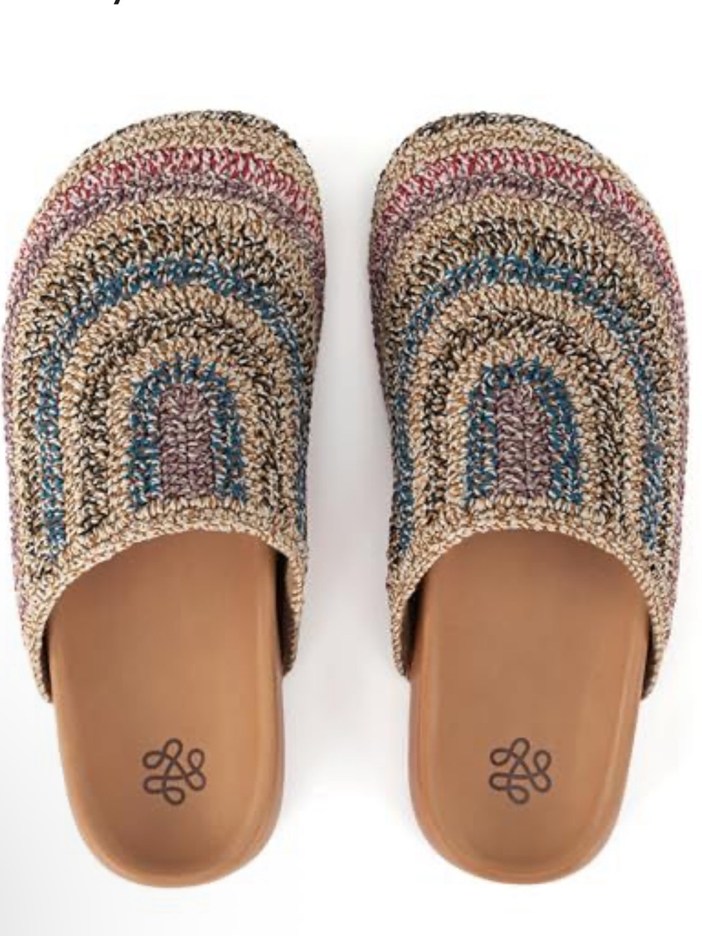 The Sak Bolinas Crochet Clogs in a vibrant striped pattern size 9